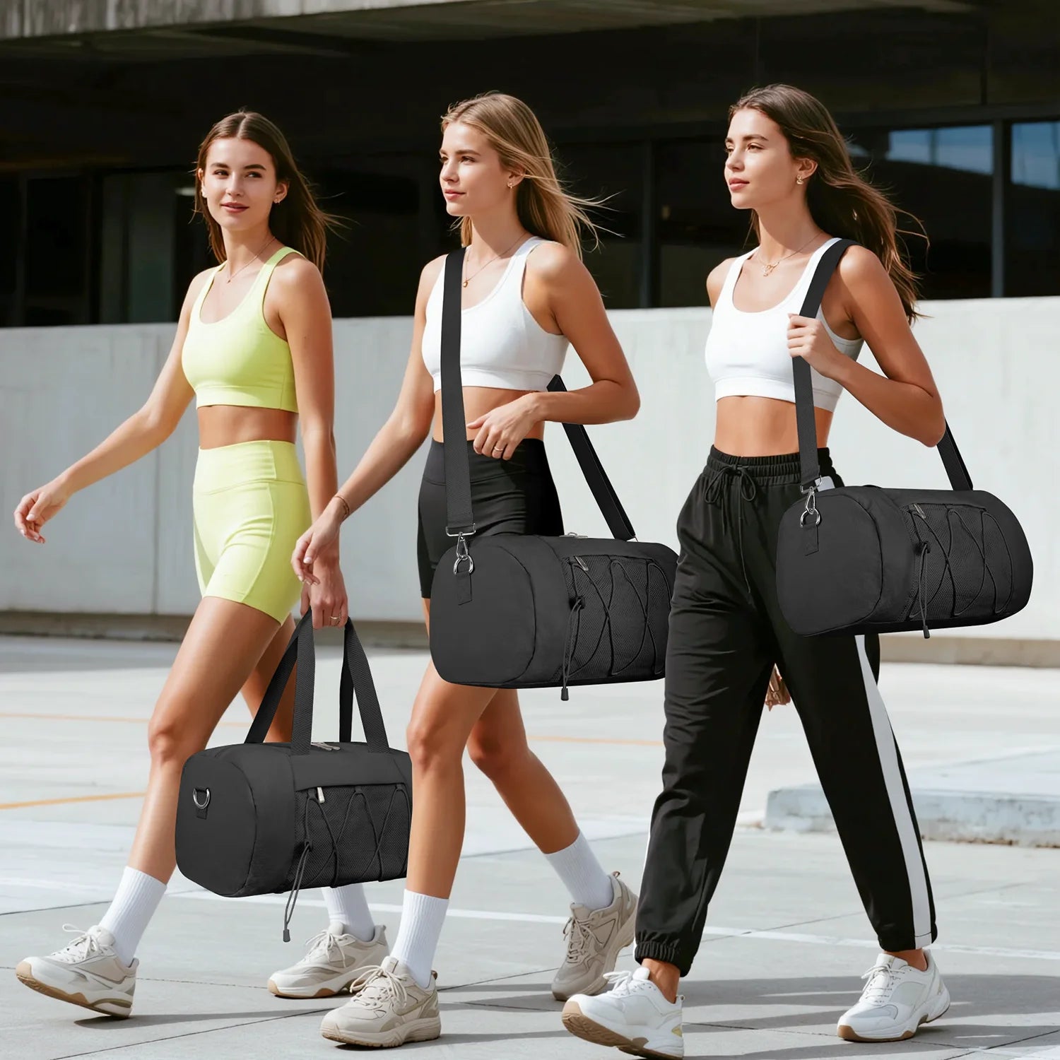 Small Gym Bag for Women/Men, Duffle Bag for Travel with Shoes Compartment, Lightweight Carry on Weekender Duffel Bag, Water Resistant, Black