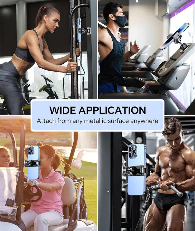 Magnetic Gym Phone Holder for Recording Workouts – Strong Magnet Tripod Ring Mount for All Smartphones (4.7–7”)