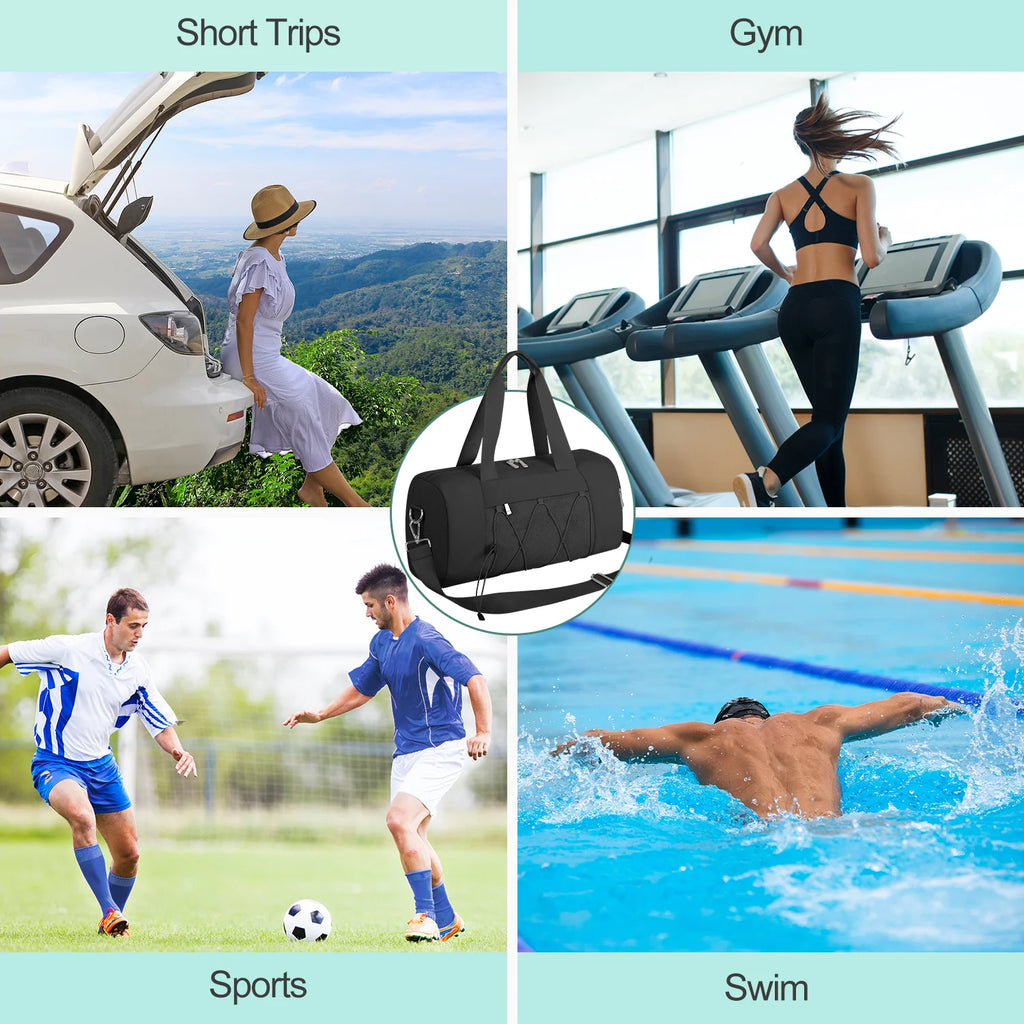 Small Gym Bag for Women/Men, Duffle Bag for Travel with Shoes Compartment, Lightweight Carry on Weekender Duffel Bag, Water Resistant, Black